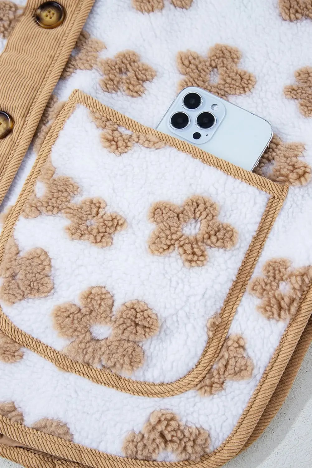 Charming beige flower fleece jacket - Love Salve